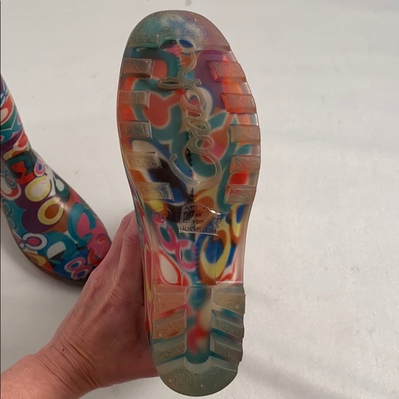 Coach Pixy Poppy multicolor rainbow C print logo rain boots size 6 - Picture 6 of 15